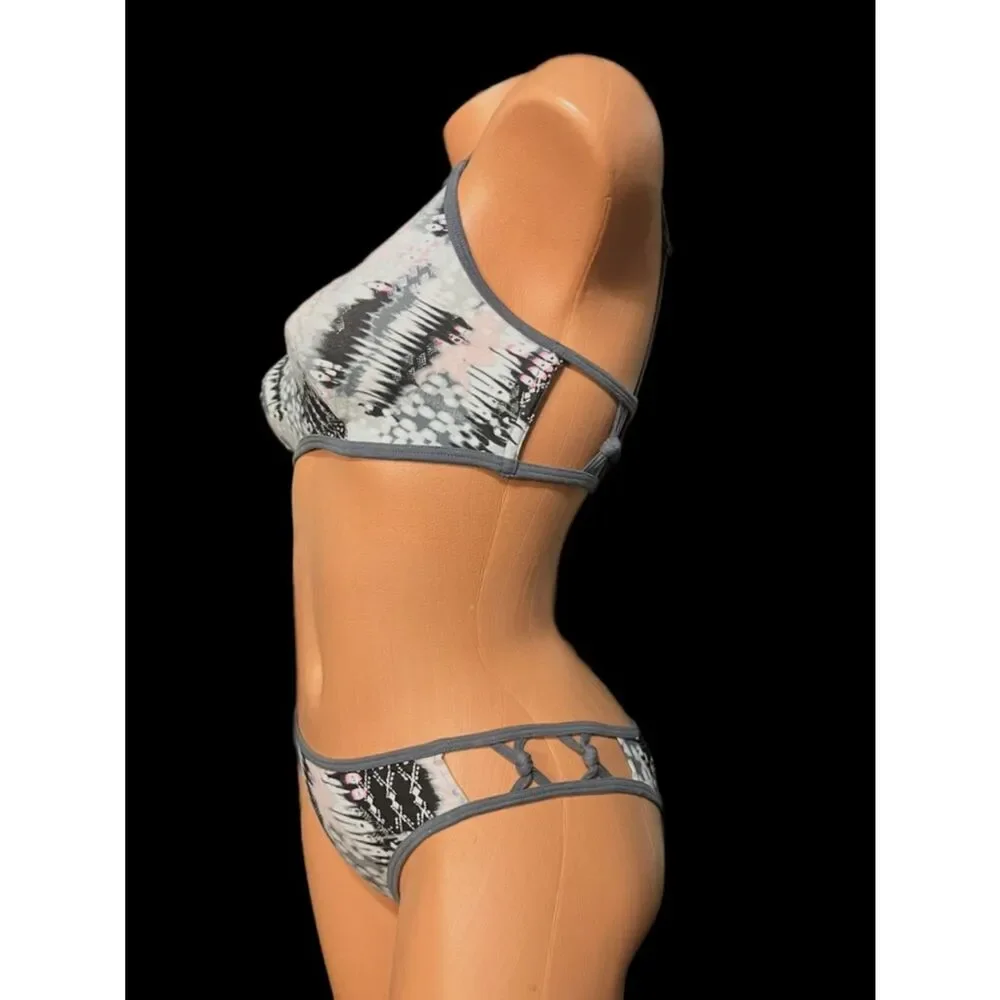 Victoria’s Secret Set sexy Strappy cotton unlined bralette bra & panty gray M